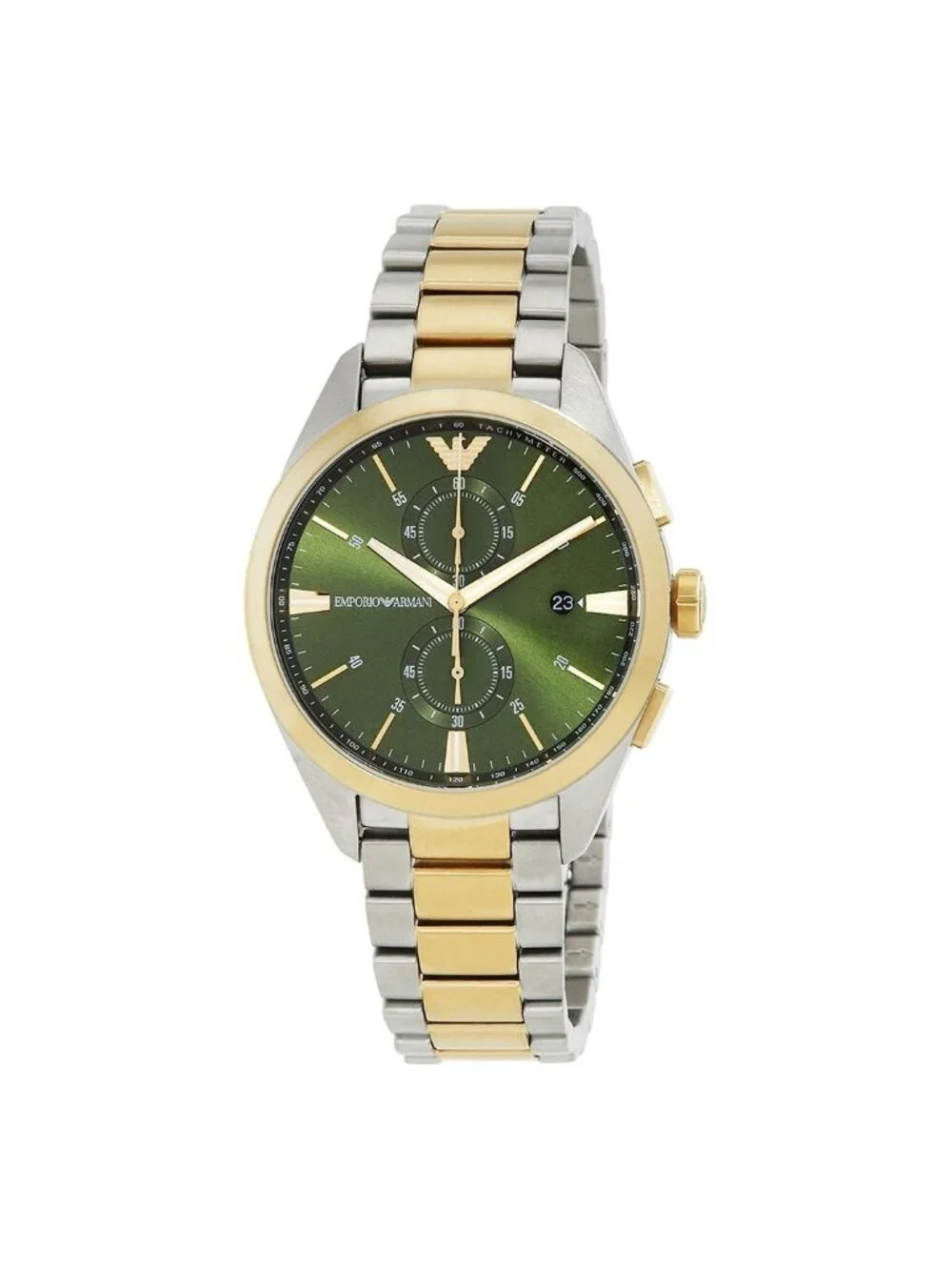 NWT Emporio Armani Chronograph Quartz Green Dial Two-Tone Men's Watch